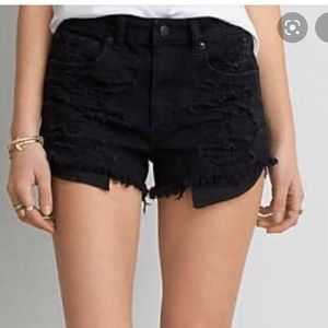 AEO Black Hi-Rise Stretch Festival Short Seriously Distressed size 4